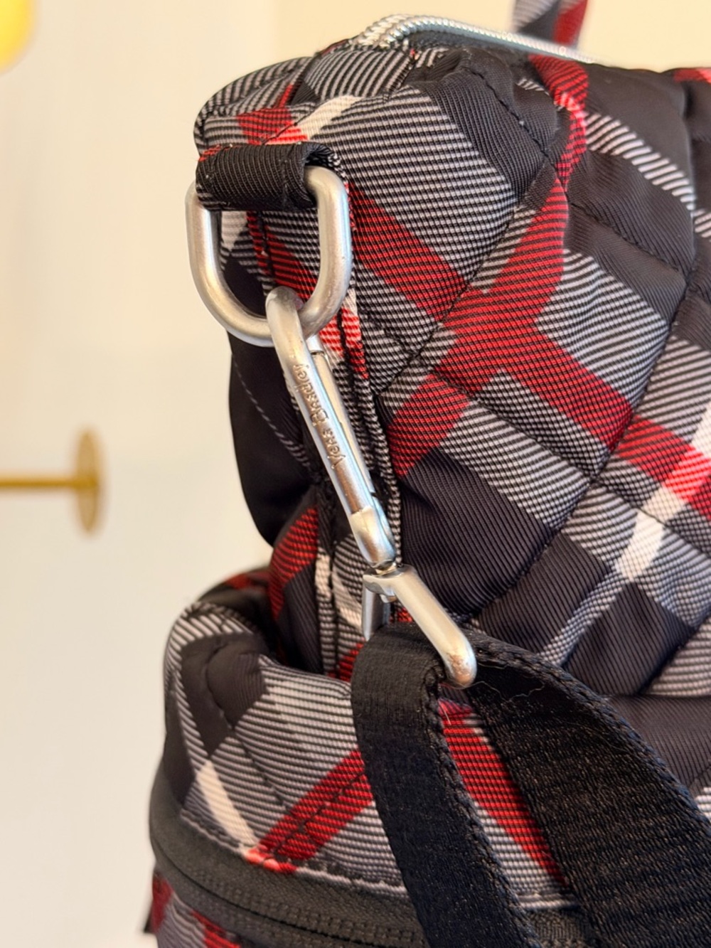 Vera Bradley Quilted Plaid Diaper Tote Bag - Black, Red & White Crossbody - Picture 5 of 13